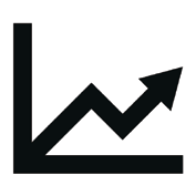 Black line chart icon with upward trend on white background