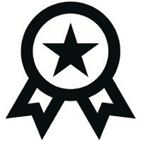 Black ribbon award icon on white background