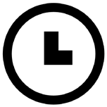 Black clock icon on white background