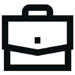Black briefcase icon on white background