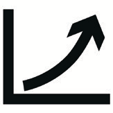 Black upward arrow inside a square icon on white background