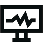 Black line chart icon with upward trend on white background