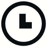 Black clock icon on white background