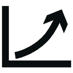 Black upward arrow inside a square icon on white background