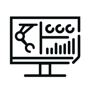 Black line chart icon with upward trend on white background