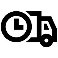Black clock and delivery truck icon on white background