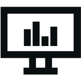 Black computer monitor with bar chart icon on white background