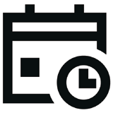 Black calendar with clock icon on white background