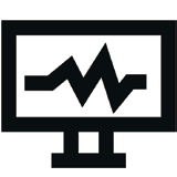 Black line chart icon with upward trend on white background