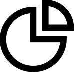 Black pie chart icon on white background
