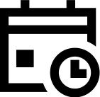 Black calendar and clock icon on white background