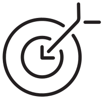Black target icon on white background
