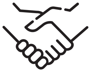 Black handshake icon on white background