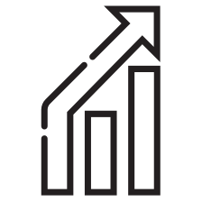 Black upward arrow inside a square icon on white background