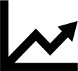 Black line chart icon with upward trend on white background