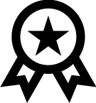 Black star medal icon on white background