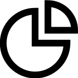 Black pie chart icon on white background