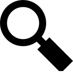Black magnifying glass icon on white background