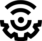 Black gear icon on white background