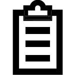 Black clipboard with checkmarks icon on white background