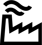 Black factory building icon on white background
