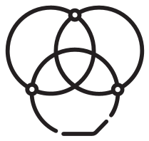 Black overlapping circles icon on white background