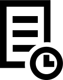 Black document with clock icon on white background