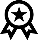 Black award ribbon icon on white background