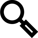 Black magnifying glass icon on white background