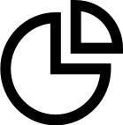 Black pie chart icon on white background