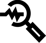 Black magnifying glass icon on white background