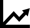 Black line chart icon with upward trend on white background