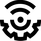 Black wireless signal with gear icon on white background
