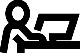 Black person at desk icon on white background