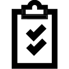 Black clipboard with checkmarks icon on white background