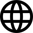 Black globe icon on white background
