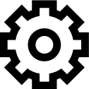 Black gear icon on white background