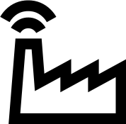 Factory building icon in black on white background