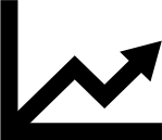 Black line chart icon with upward trend on white background