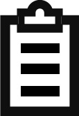 Black clipboard with checkmarks icon on white background