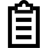 Black clipboard with checkmarks icon on white background