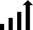 Black upward arrow inside a square icon on white background