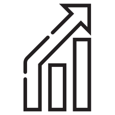 Black upward arrow inside a square icon on white background