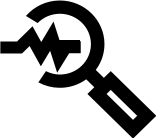 Black magnifying glass with arrow icon on white background