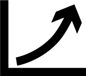 Upward trending arrow icon in black on white background