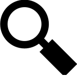 Black magnifying glass icon on white background