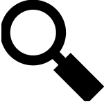 Black magnifying glass icon on white background
