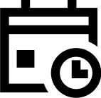 Black calendar with clock icon on white background