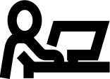 Black person working on computer icon on white background