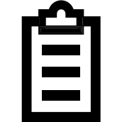 Black clipboard with checkmarks icon on white background